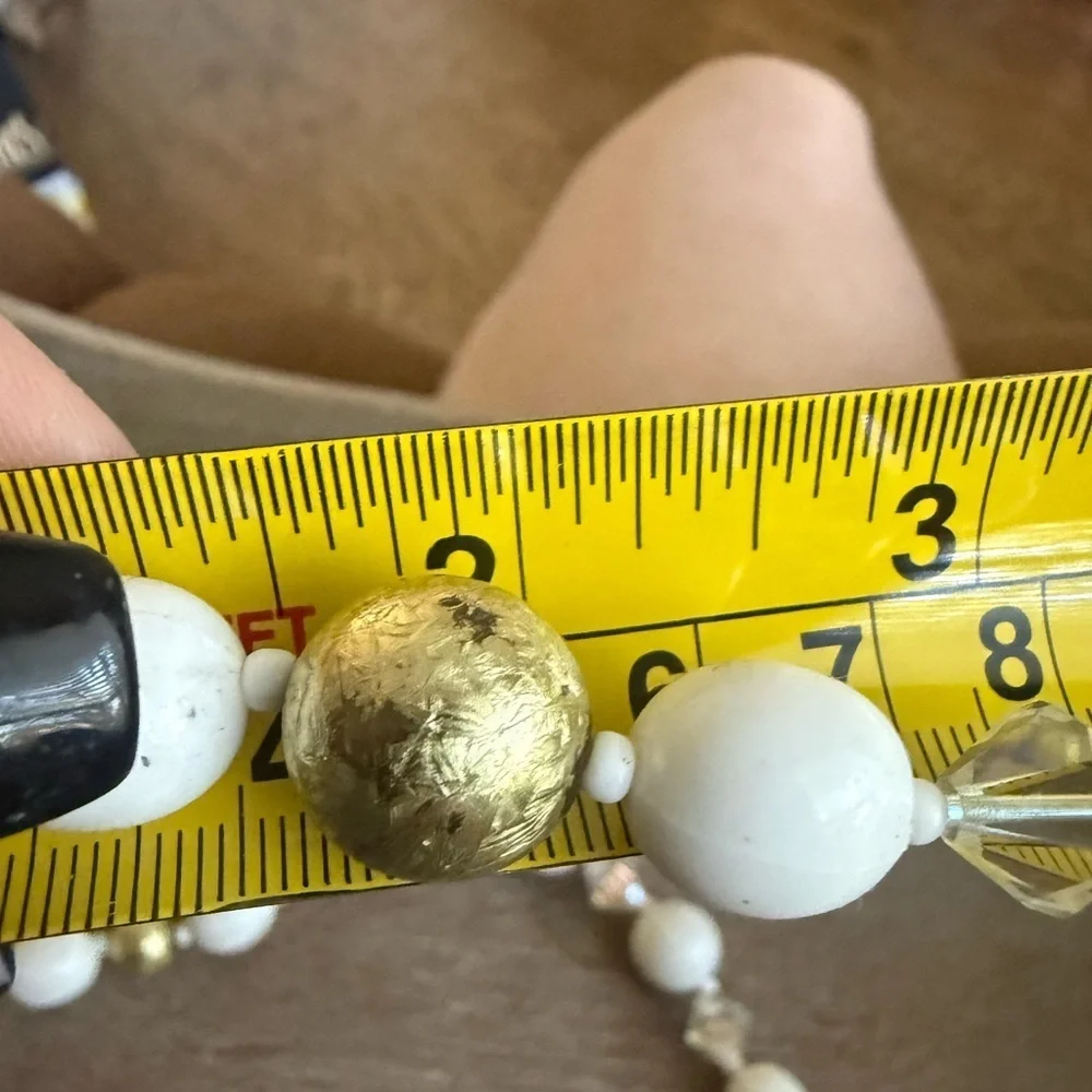 Vintage White, Iridescent, and Gold Beaded Necklace